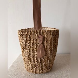 Woven Straw Tote with Ribbon Handle